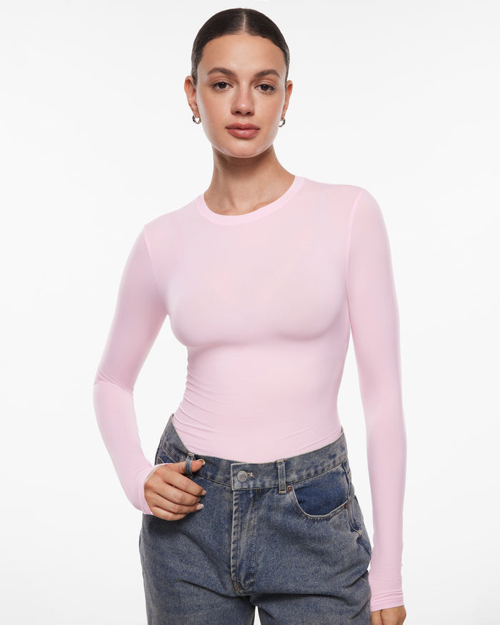 Women's Single-Layer Basic Long Sleeve Shirts Sweet Pink