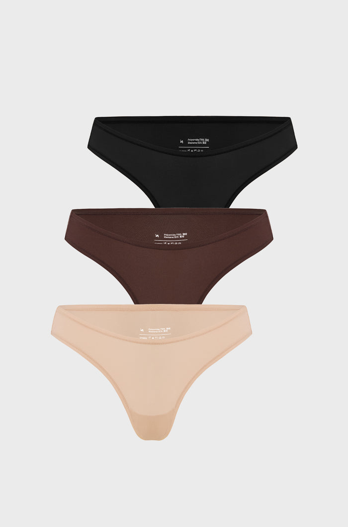 Women's V-shaped Low Rise Thongs 3 Pack Basic 5 (3pack)