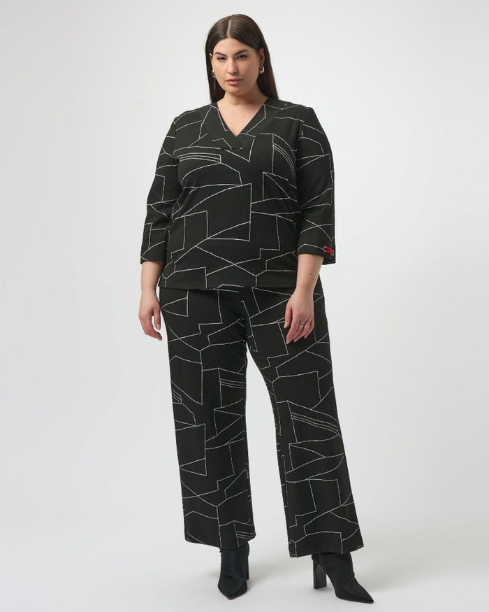 Jacquard Knit Abstract Print Wide-Leg Pants - Joseph Ribkoff