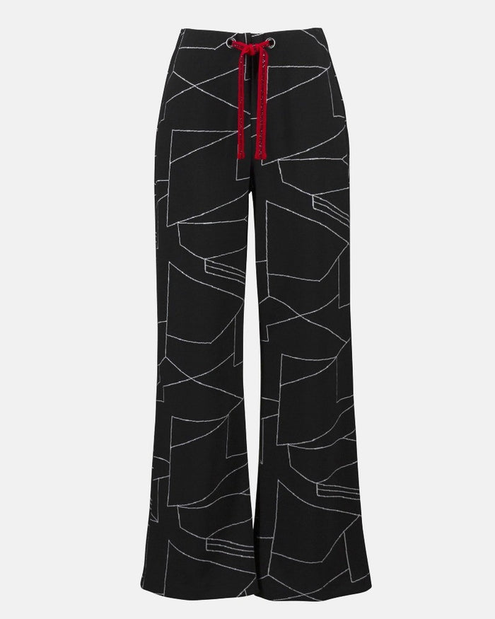Jacquard Knit Abstract Print Wide-Leg Pants - Joseph Ribkoff