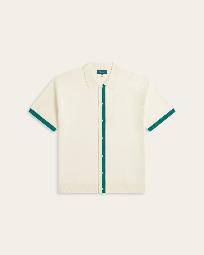 Jacquard Short Sleeve Shirt Off White / Dark Green