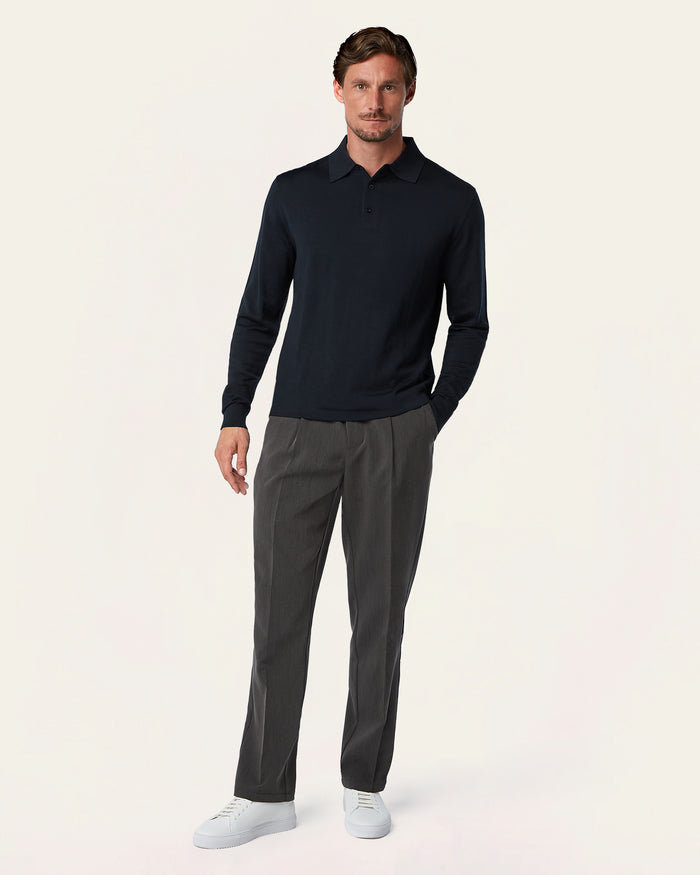 Knitted Long-sleeve Polo Navy
