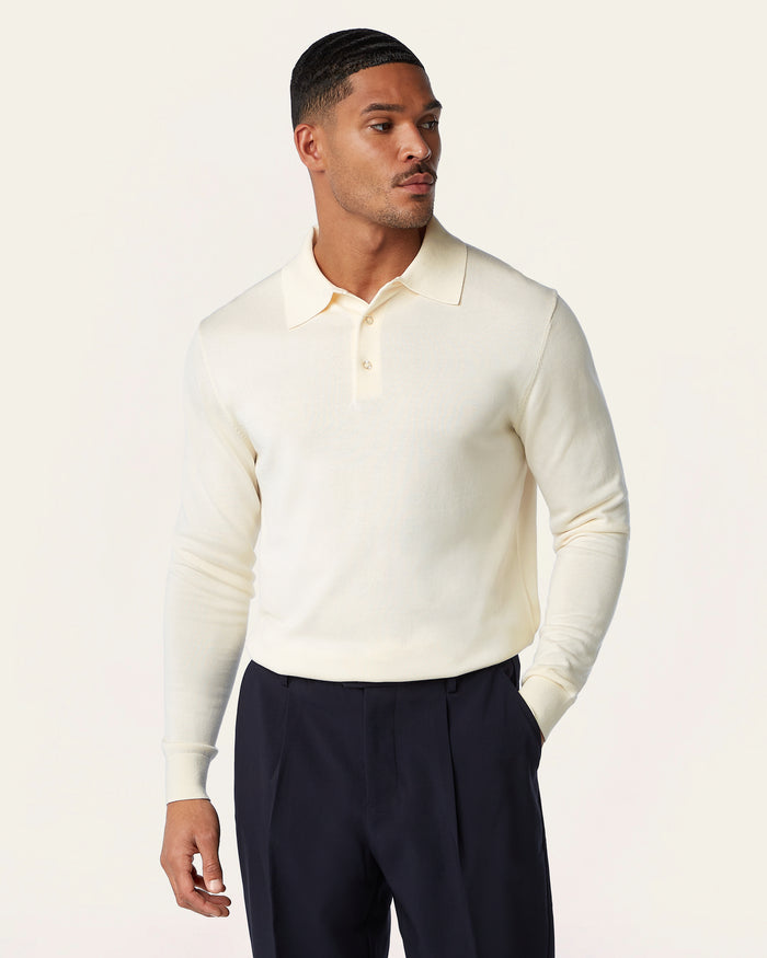 Knitted Long-sleeve Polo Off-white