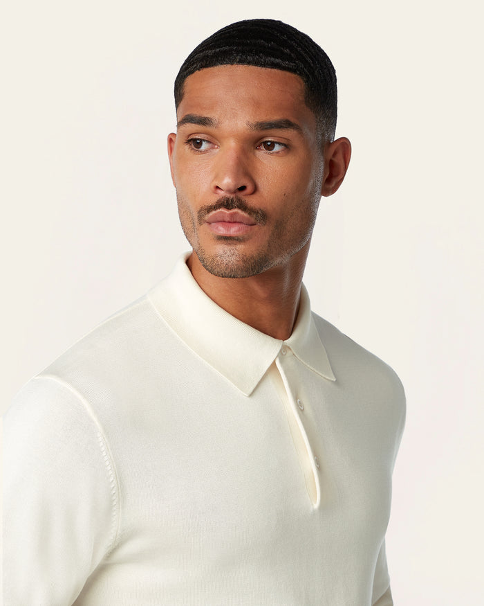 Knitted Long-sleeve Polo Off-white