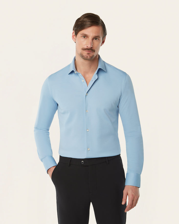 Knitted non-iron shirt blue