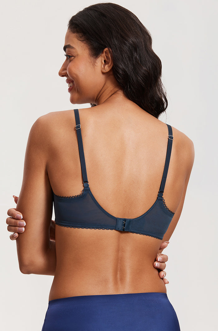 Women's Lace Balconette Underwire Bra Military Blue