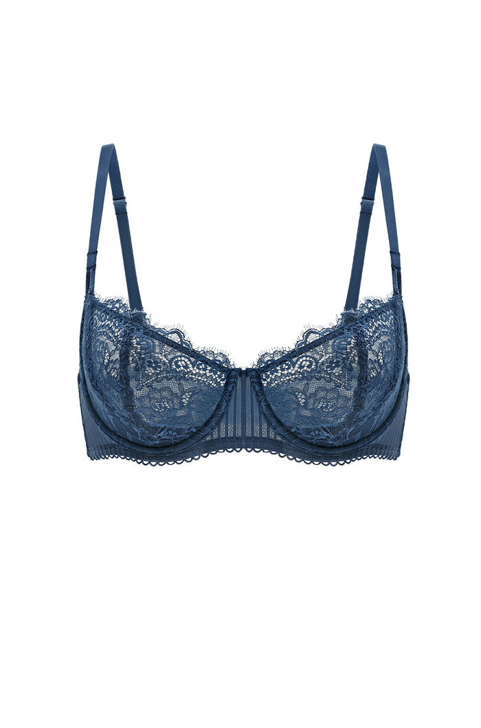 Women's Lace Balconette Underwire Bra Military Blue