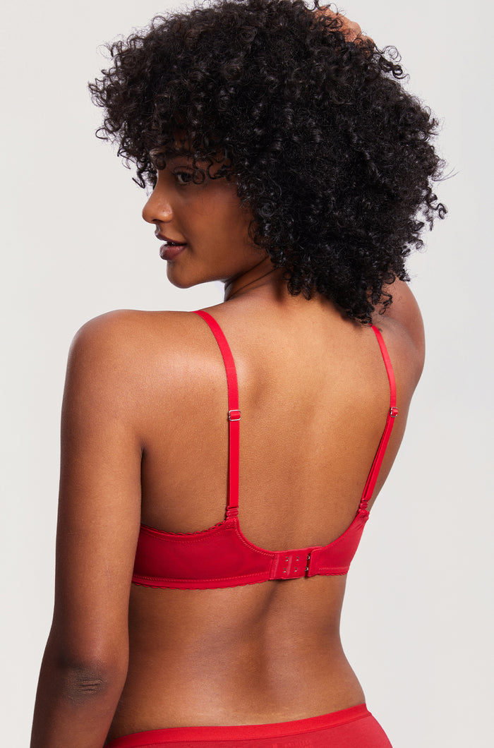 Women's Lace Balconette Underwire Bra Lipstick Red