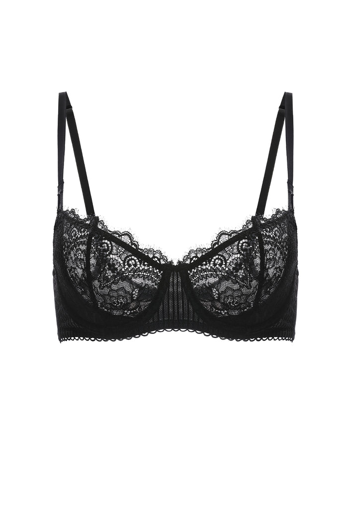 Women's Lace Balconette Underwire Bra Black