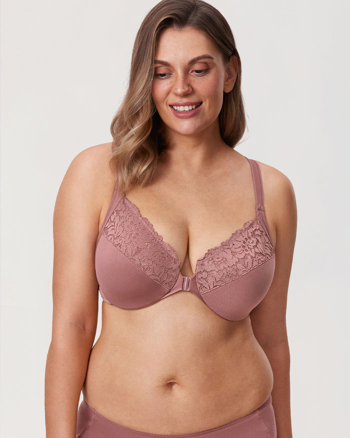 Women's Lace Front Closure Bra Vintage Rose