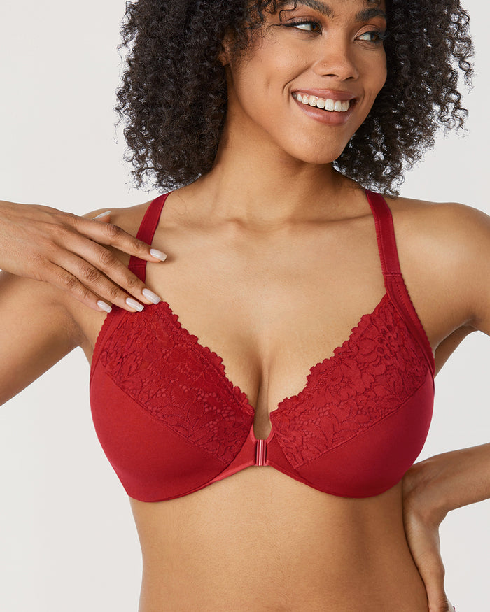 Women's Lace Front Closure Bra Dark Red