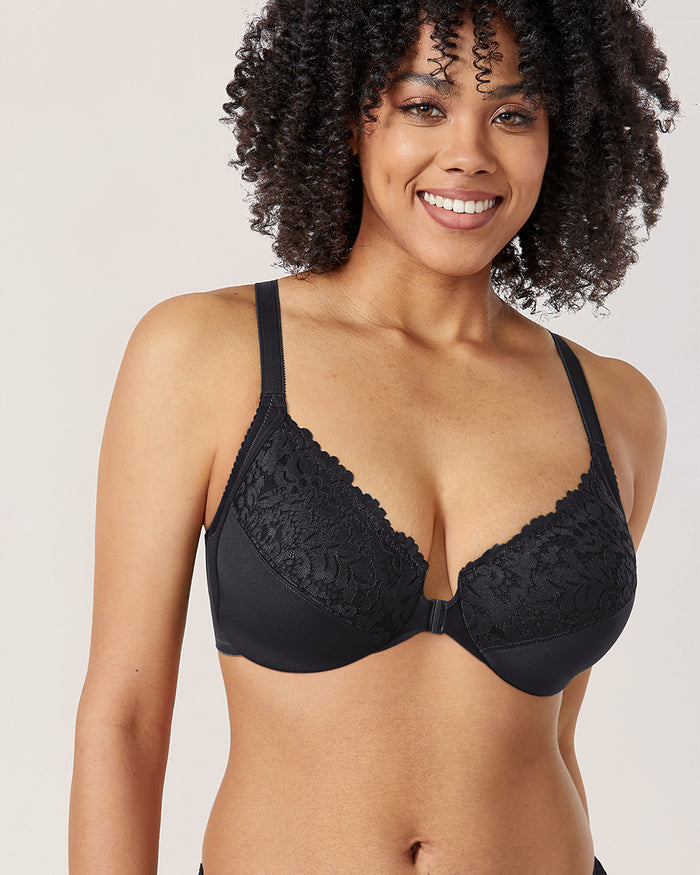 Women's Lace Front Closure Bra Black