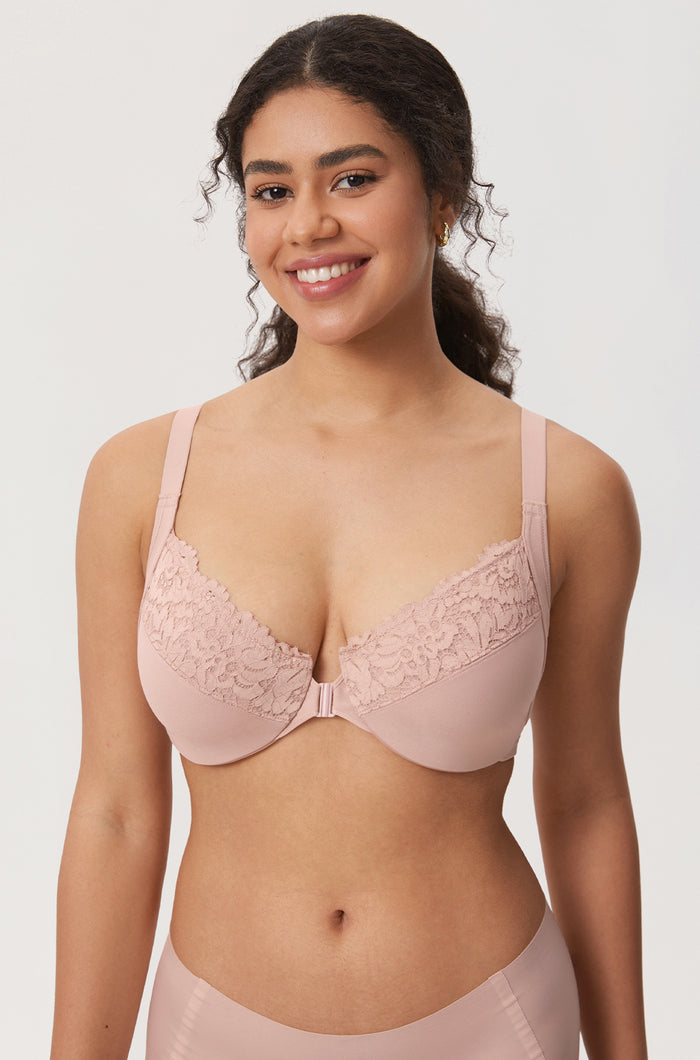Women's Lace Front Closure Posture Bra Rose Smoked