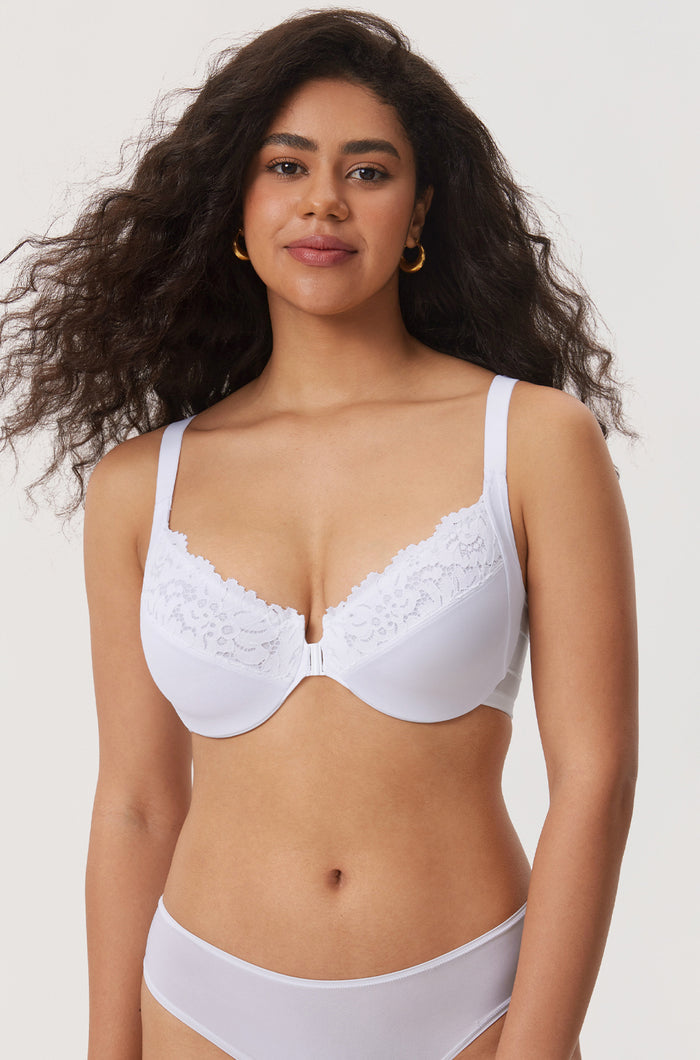 Women's Lace Front Closure Posture Bra White