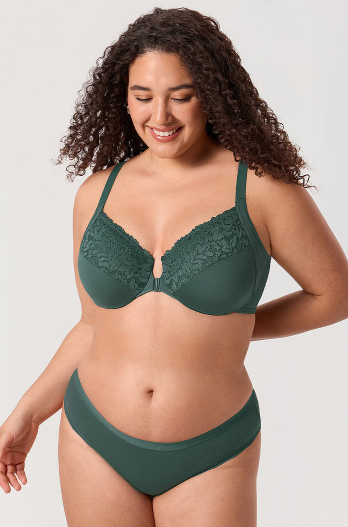 Women's Lace Front Closure Posture Bra Midnight Emerald