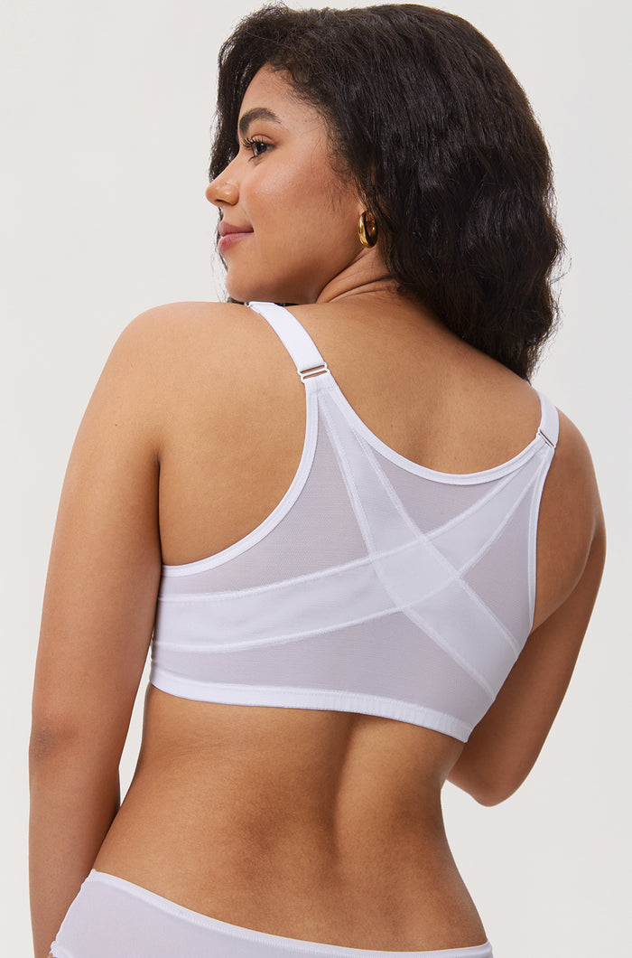 Women's Lace Front Closure Posture Bra White