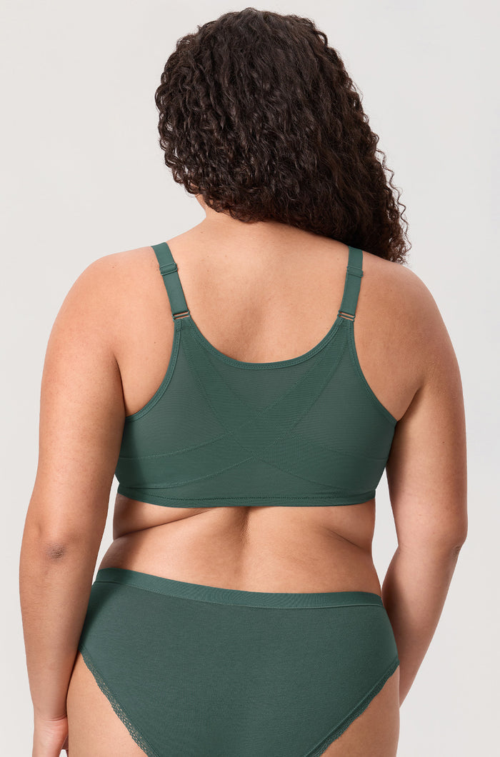 Women's Lace Front Closure Posture Bra Midnight Emerald