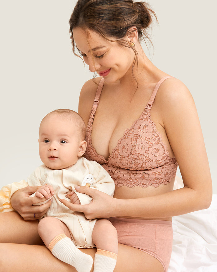 Women's Lace Nursing Bralette Cream Coffee
