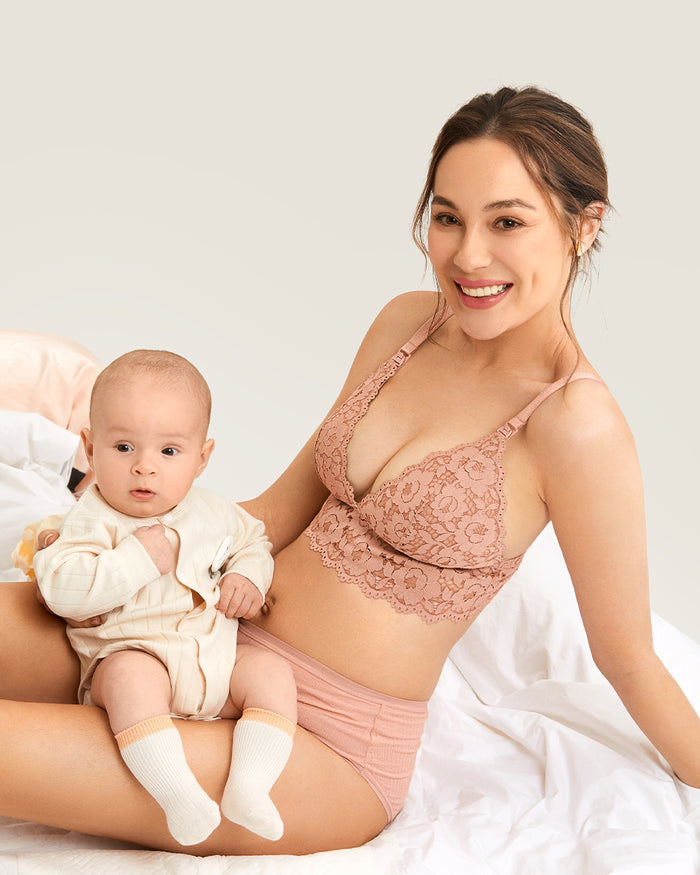Women's Lace Nursing Bralette Cream Coffee