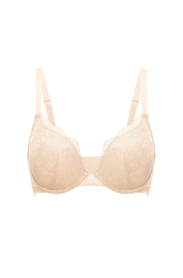 Women's Lacy Plunge Push Up Bra Beige