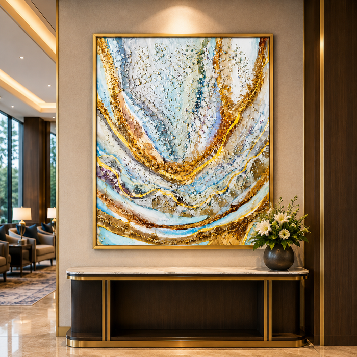 Large Blue Gold Resin Geode Wall Art – Blue, Grey ...