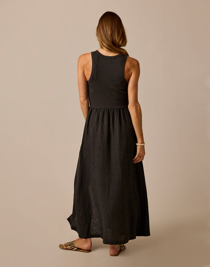 Lark Linen Dress: Black Chambray