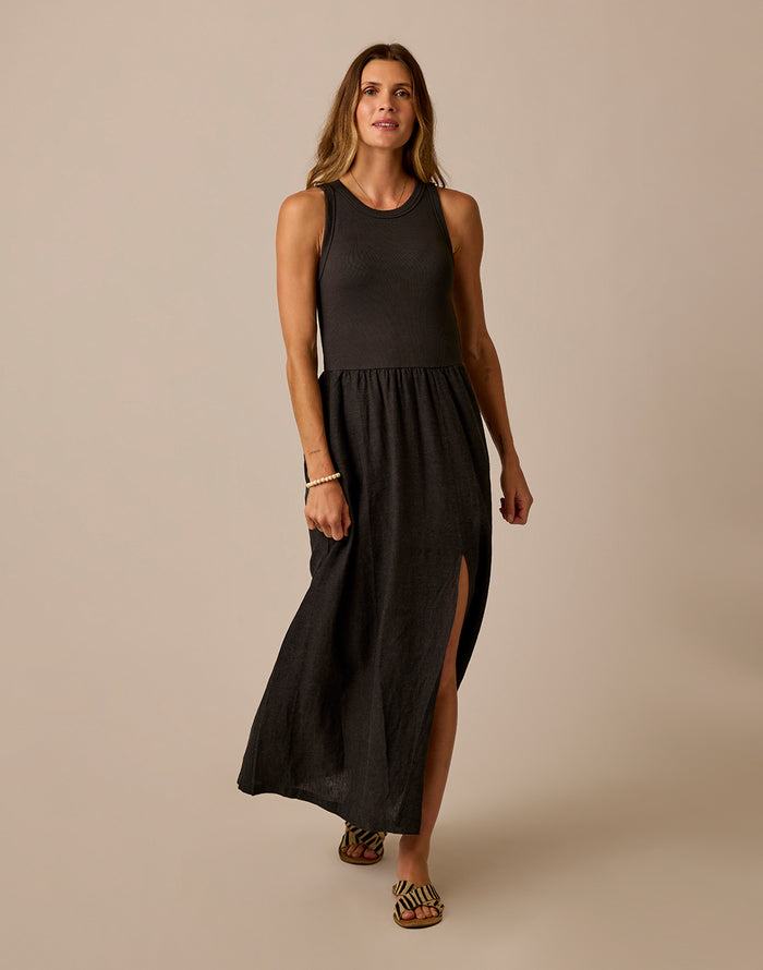 Lark Linen Dress: Black Chambray