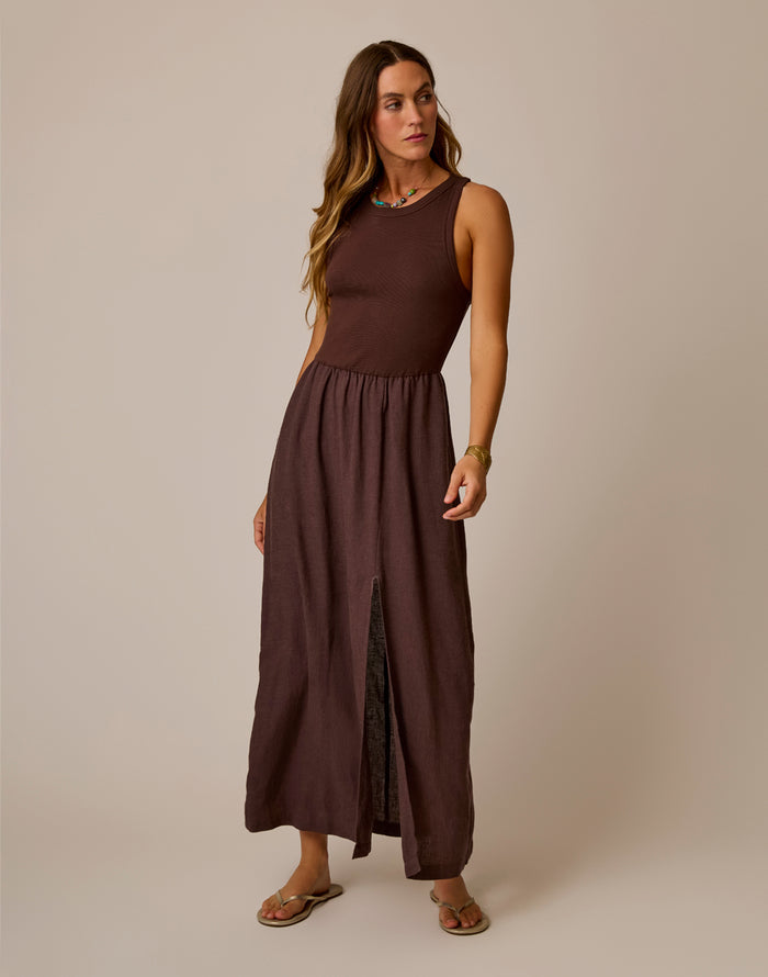Lark Linen Dress: Coffee Chambray