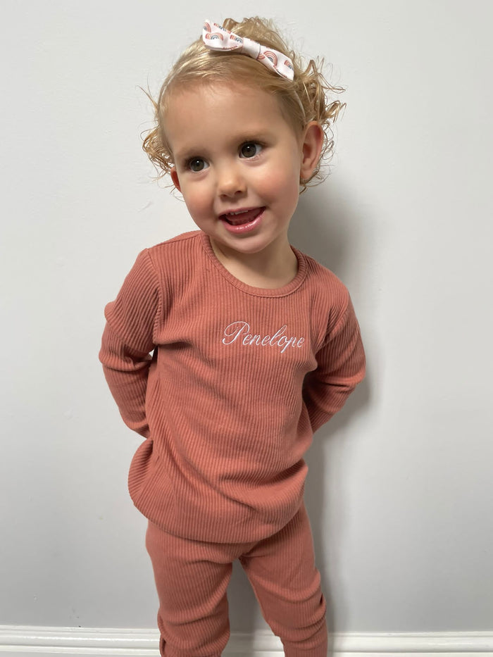 Leather Pink Ribbed Tracksuit
