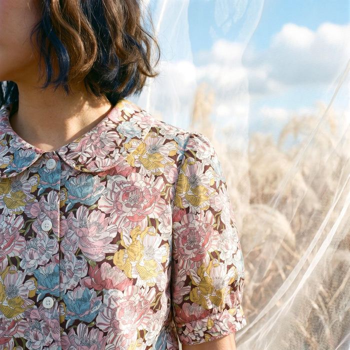 Liberty London Button-up Short Sleeves Shirt, Handmade Cotton Chemise, Sustainable Minimalist Womenswear, Botanical Clothing