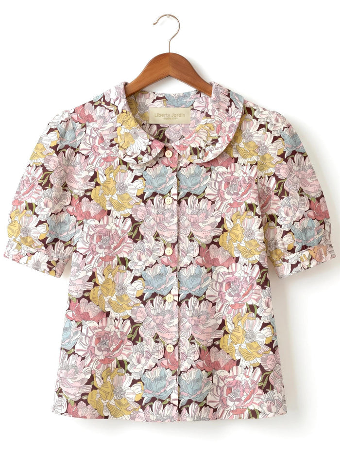 Liberty London Button-up Short Sleeves Shirt, Handmade Cotton Chemise, Sustainable Minimalist Womenswear, Botanical Clothing