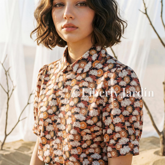 Liberty London Handmade Shirt, Peter Pan Collar Chemise, Button-up Botanical Personalised Blouse, Minimalist Versatile Top, Short Sleeves