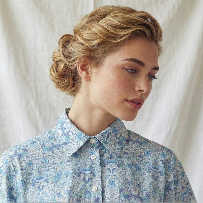 Liberty London Midi Shirt Dress, Kimono Half Sleeves Gown, Handmade Botanical Floral Print Dress