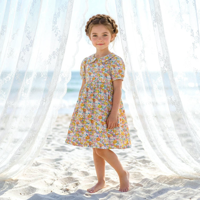 Liberty London Peter Pan Collared Short-sleeved Dress, Handmade Cotton Clothing, Personalised Children-wear, Ethical Clothes