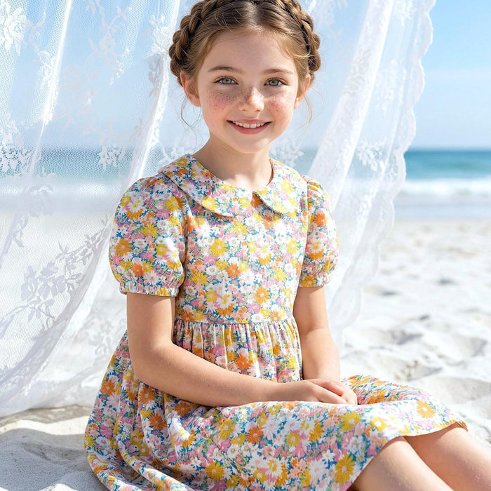 Liberty London Peter Pan Collared Short-sleeved Dress, Handmade Cotton Clothing, Personalised Children-wear, Ethical Clothes