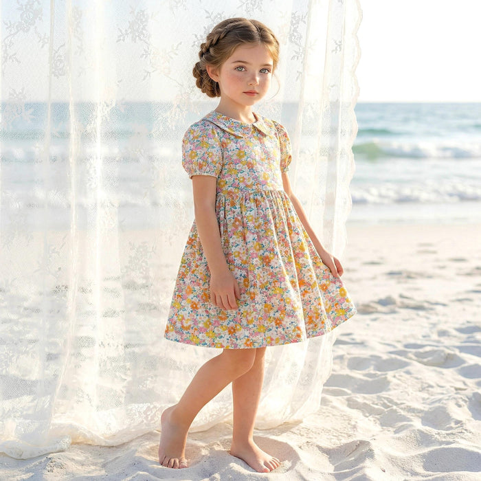 Liberty London Peter Pan Collared Short-sleeved Dress, Handmade Cotton Clothing, Personalised Children-wear, Ethical Clothes