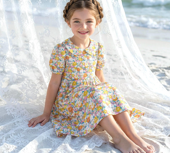Liberty London Peter Pan Collared Short-sleeved Dress, Handmade Cotton Clothing, Personalised Children-wear, Ethical Clothes