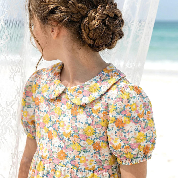 Liberty London Peter Pan Collared Short-sleeved Dress, Handmade Cotton Clothing, Personalised Children-wear, Ethical Clothes