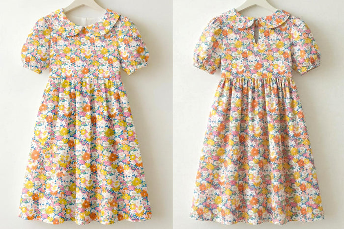 Liberty London Peter Pan Collared Short-sleeved Dress, Handmade Cotton Clothing, Personalised Children-wear, Ethical Clothes