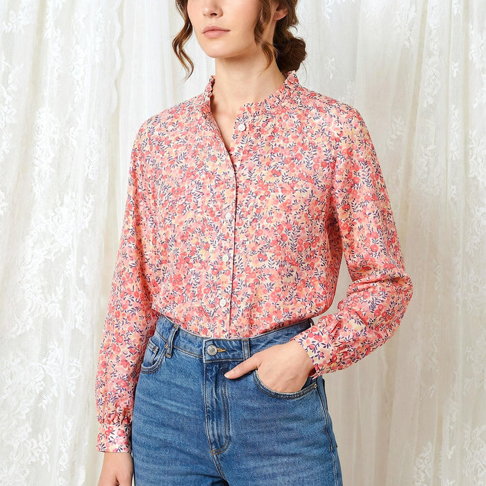 Liberty London Ruffle Collared Long Sleeves Button-up Blouse, Personalised Cotton Chemise, Handmade Sustainable Womenswear
