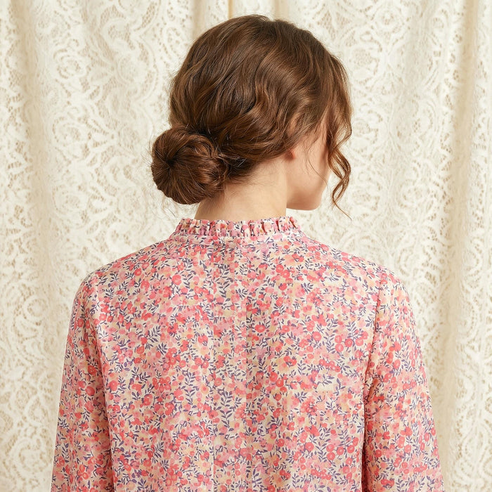 Liberty London Ruffle Collared Long Sleeves Button-up Blouse, Personalised Cotton Chemise, Handmade Sustainable Womenswear