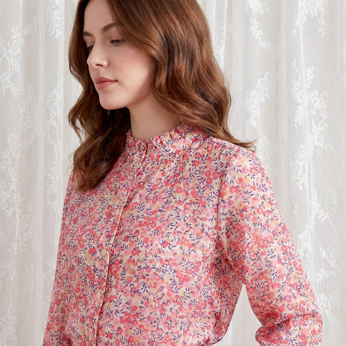 Liberty London Ruffle Collared Long Sleeves Button-up Blouse, Personalised Cotton Chemise, Handmade Sustainable Womenswear