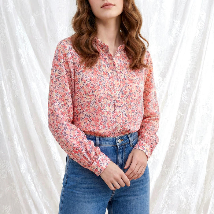 Liberty London Ruffle Collared Long Sleeves Button-up Blouse, Personalised Cotton Chemise, Handmade Sustainable Womenswear
