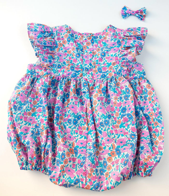 Liberty London Ruffle Sleeveless Bubble Romper, Personalised Children Clothing, Sustainable Ethical-wear, Cotton Lightweight Sunsuit