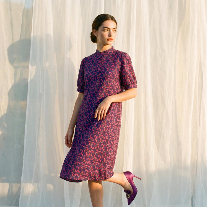 Liberty London Shifted Midi Dress, Handmade Botanical Ethical-wear Clothing, Sustainable Sophisticated Minimalist Slow-fashioned Womenswear