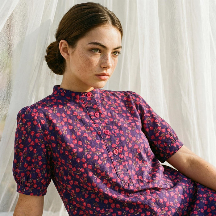 Liberty London Shifted Midi Dress, Handmade Botanical Ethical-wear Clothing, Sustainable Sophisticated Minimalist Slow-fashioned Womenswear