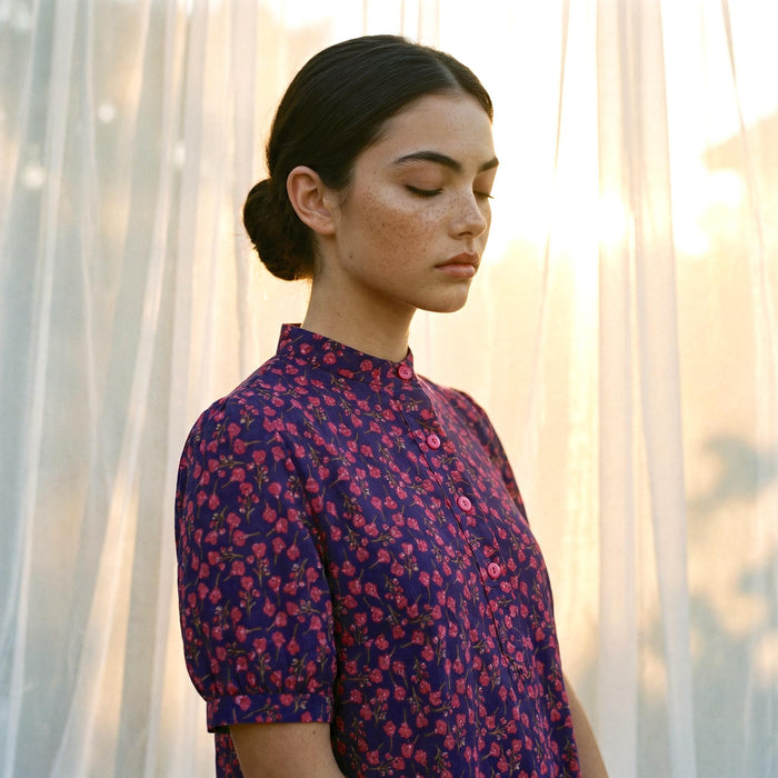 Liberty London Shifted Midi Dress, Handmade Botanical Ethical-wear Clothing, Sustainable Sophisticated Minimalist Slow-fashioned Womenswear