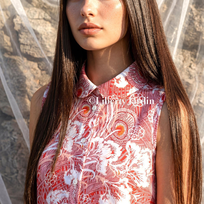 Liberty London Sleeveless Peter Pan Collar Blouse, Button-up Tailoring Botanical Shirt, Personalised Customised Top