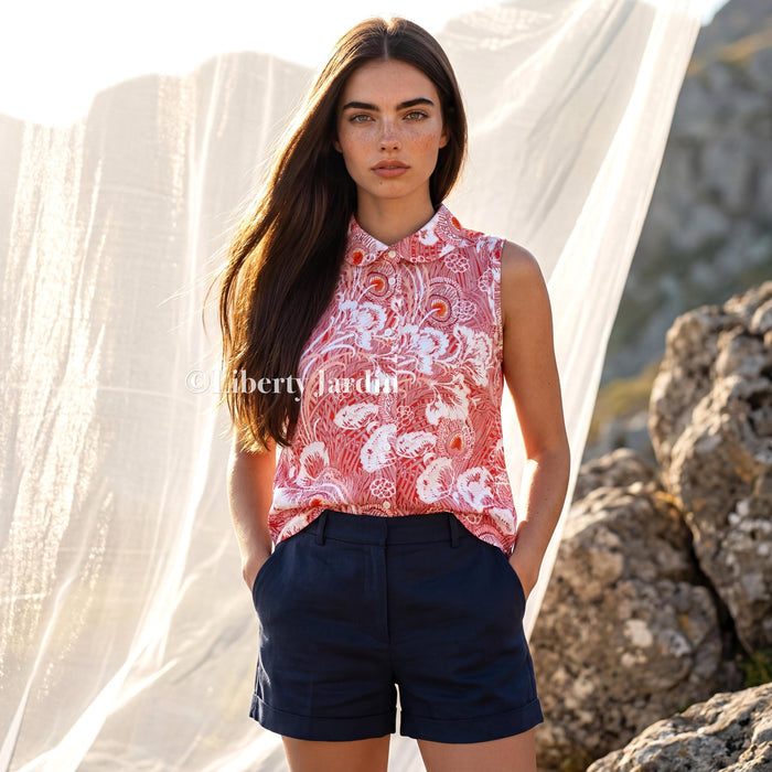 Liberty London Sleeveless Peter Pan Collar Blouse, Button-up Tailoring Botanical Shirt, Personalised Customised Top