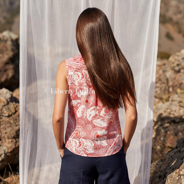 Liberty London Sleeveless Peter Pan Collar Blouse, Button-up Tailoring Botanical Shirt, Personalised Customised Top